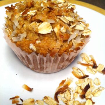 oat and flax muffin on white plate