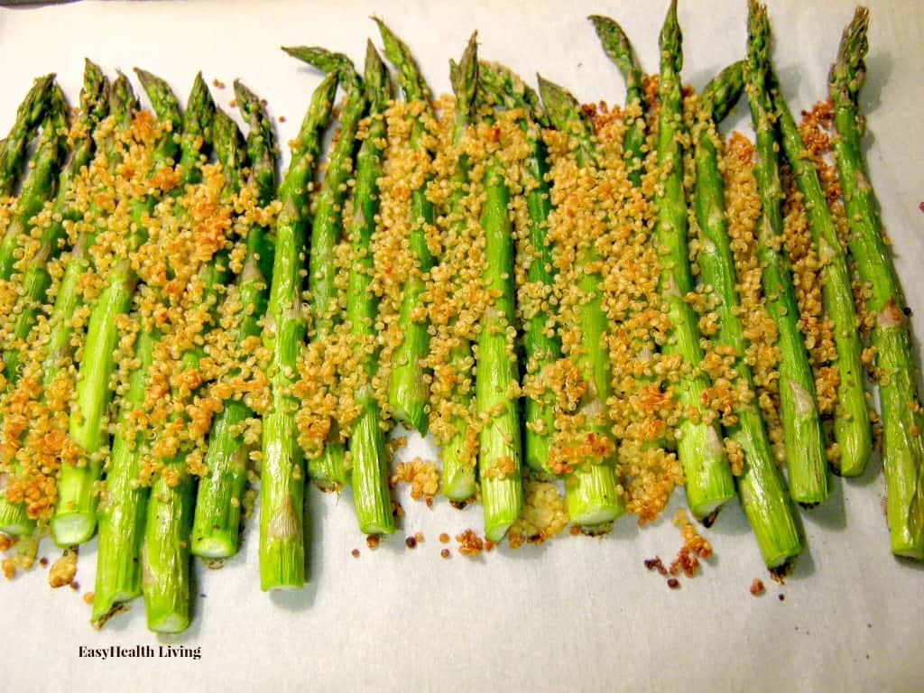 Toasted Quinoa over Asparagus