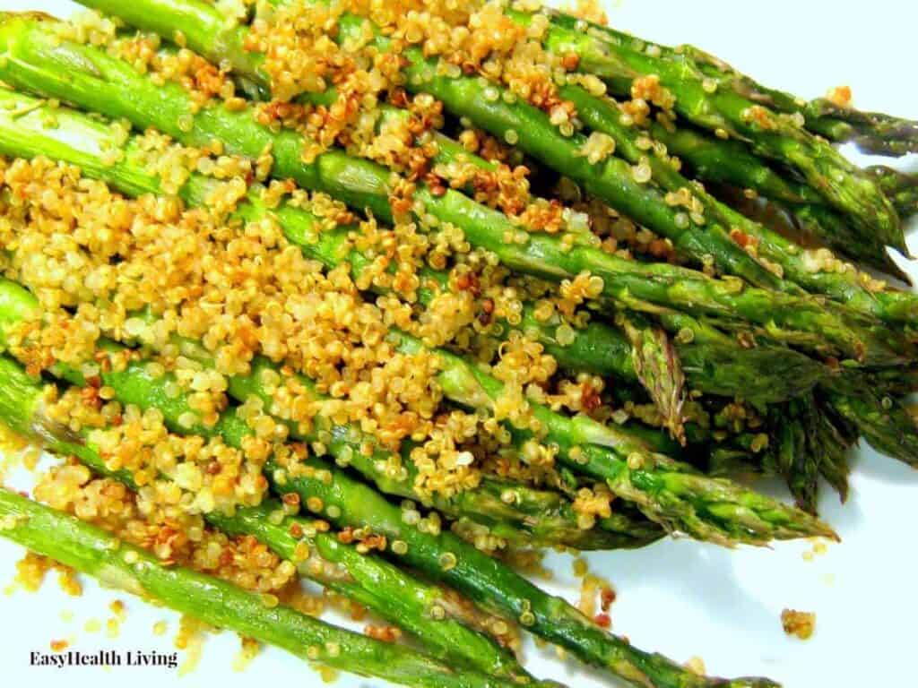 Toasted Quinoa over Asparagus