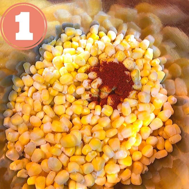 frozen corn, paprika, salt in bowl
