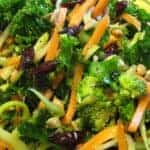 kale, julienned carrots and broccoli salad in bowl