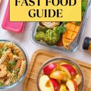 collage of healthy foods with title diabetes friendly fast food guide