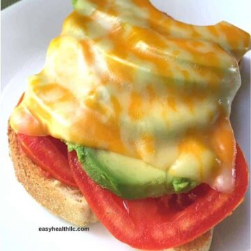 Avocado and Tomato Grilled Cheese on white plate