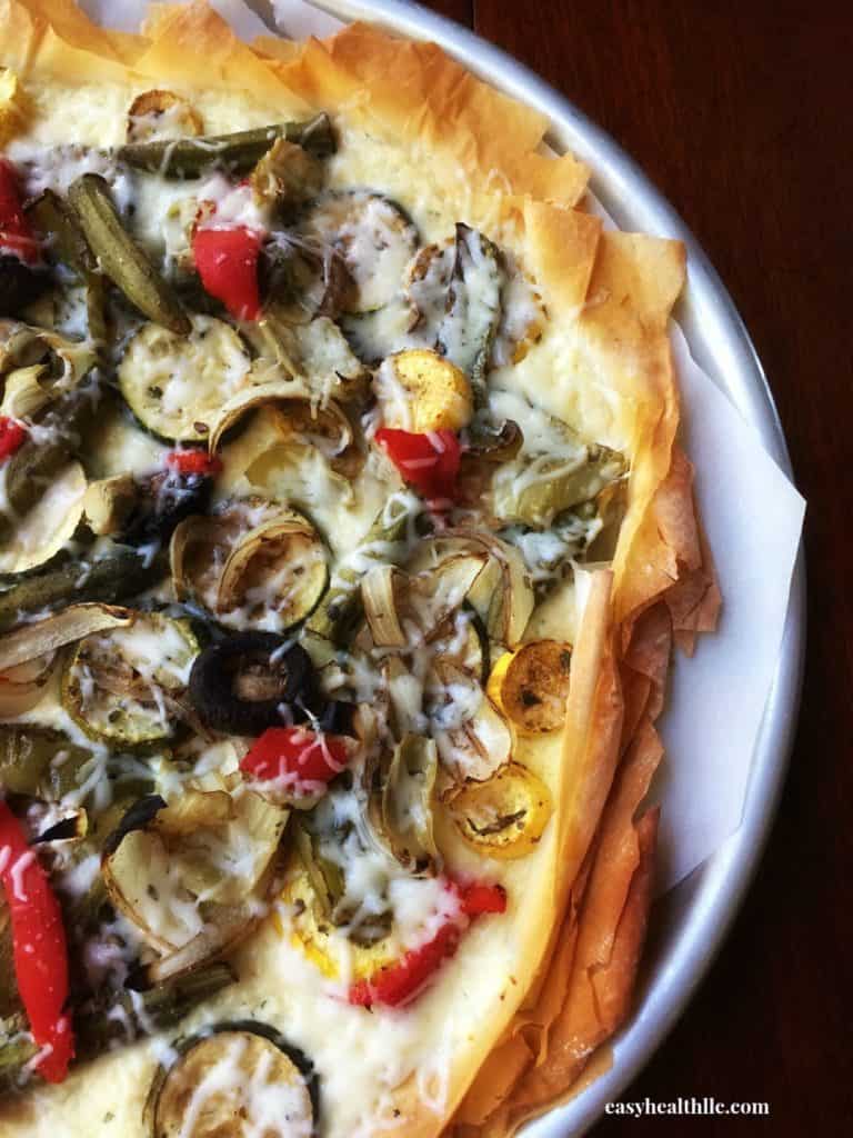 Low Carb Phyllo Pizza with Roasted Veggies and Ricotta 