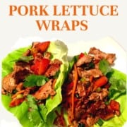 sautéed pork with red and green asian veggies in lettuce leaf