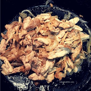 chopped chicken in black skillet