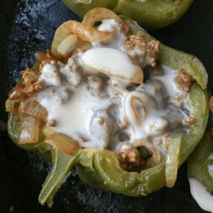 philly cheesesteak stuffed pepper close up
