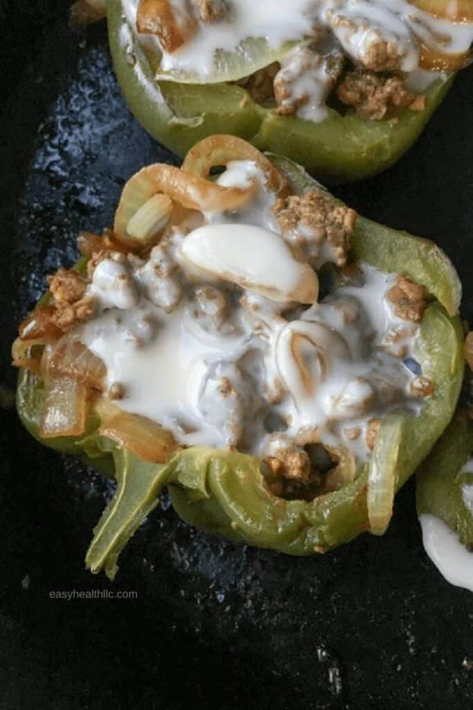 philly cheesesteak stuffed pepper close up