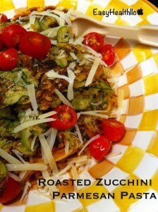 roasted zucchini parmesan pasta in yellow bowl
