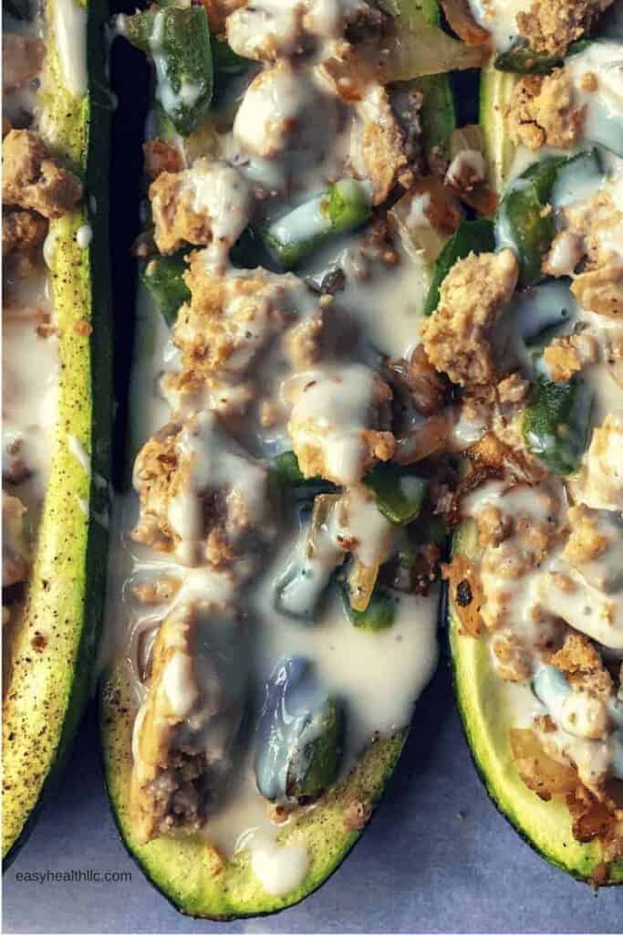 low carb chicken philly stuffed zucchini