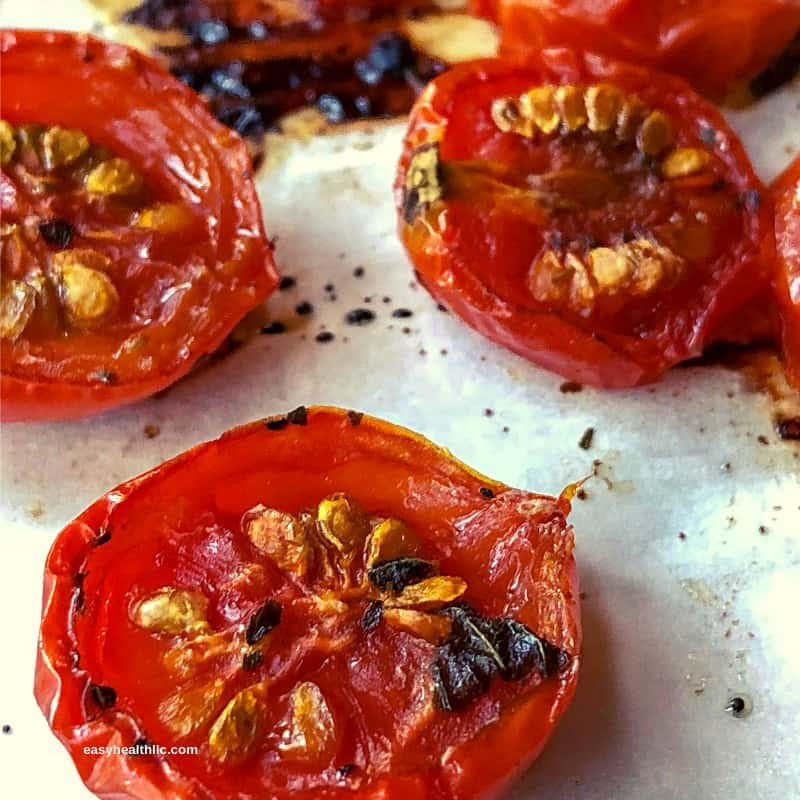 roasted cherry tomatoes on parchment