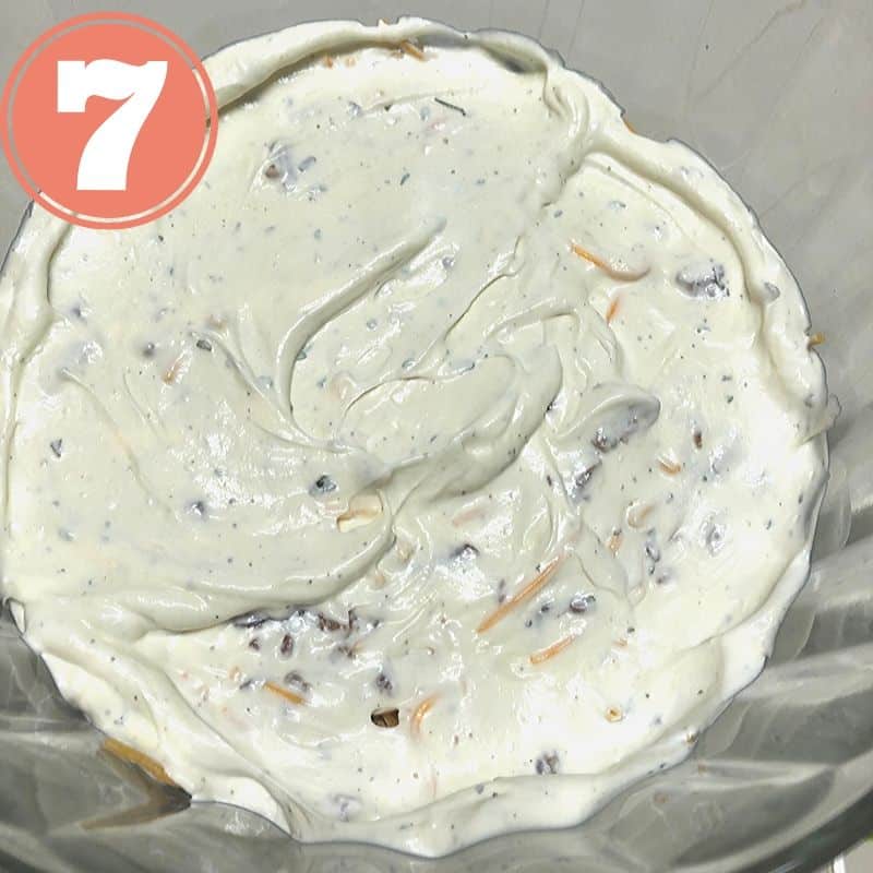 layer of ranch dressing in bowl