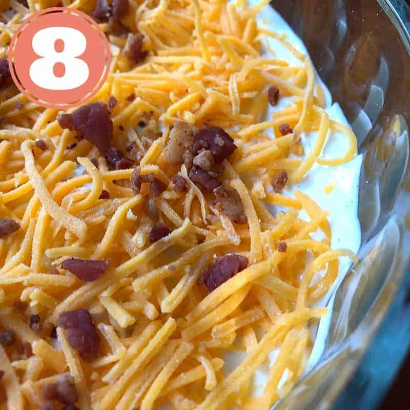 cheese and bacon over ranch dressing bowl