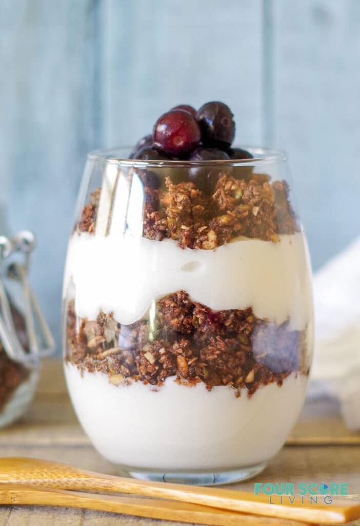 granola and yogurt in glass
