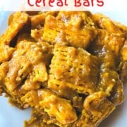 Peanut butter cereal bars close up.