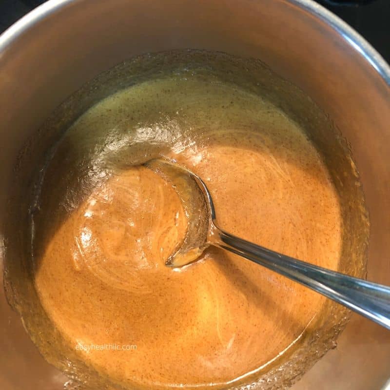 melted peanut butter in pan