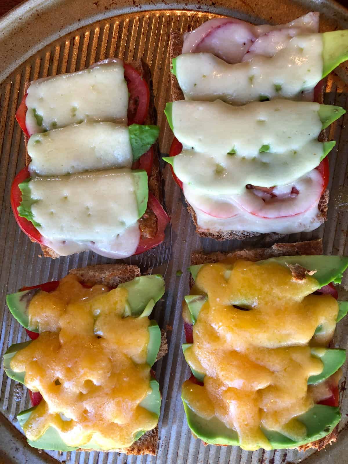 avocado tomato toast on platter
