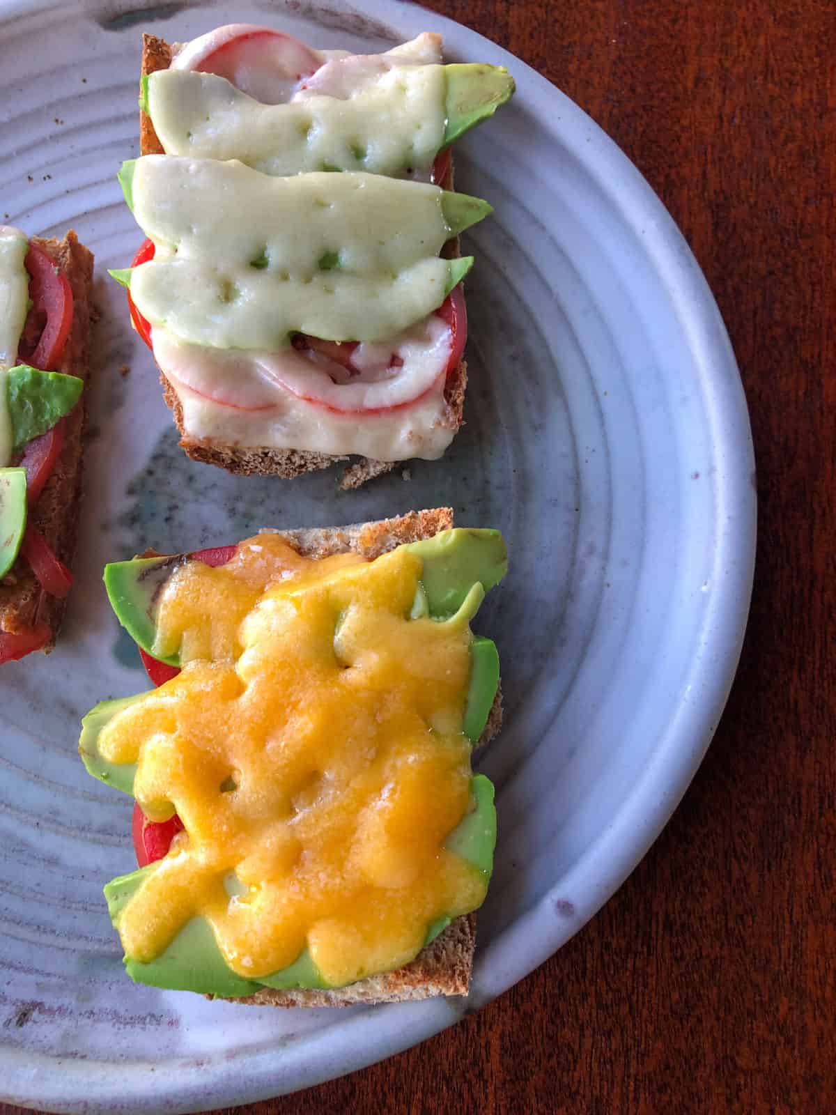 avocado tomato toast on platter