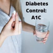 person holding medicine and a cup of water with title A1c chart conversion