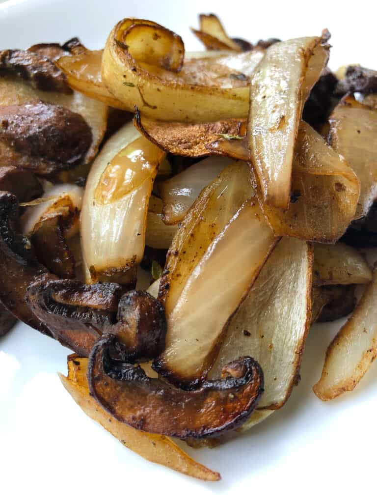 roasted sliced onions and mushrooms