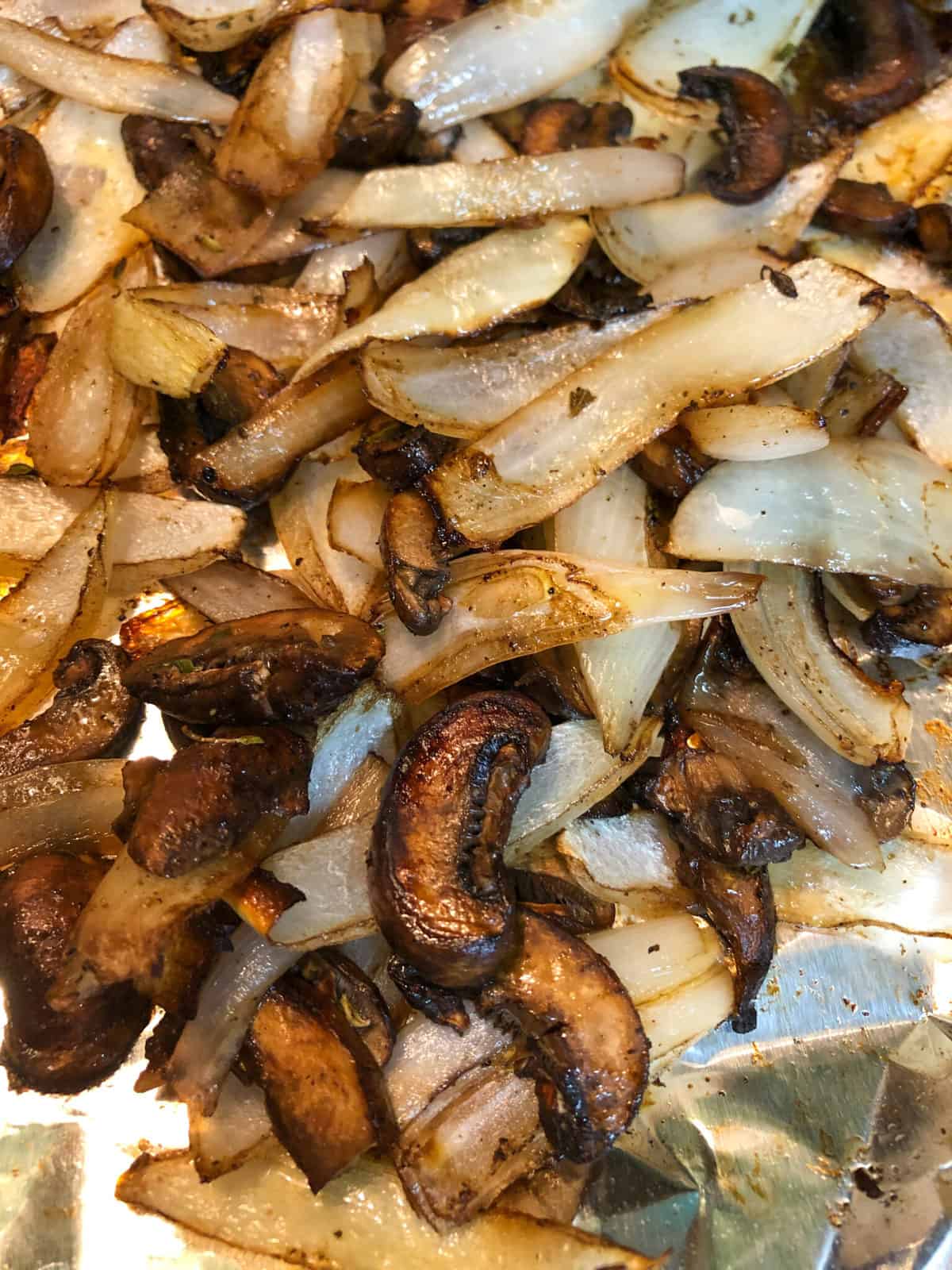 sliced onions and mushrooms with olive oil