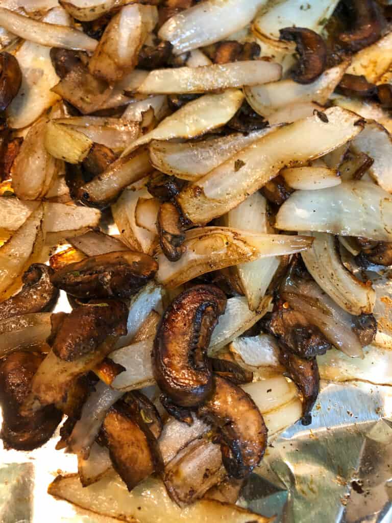 sliced onions and mushrooms with olive oil