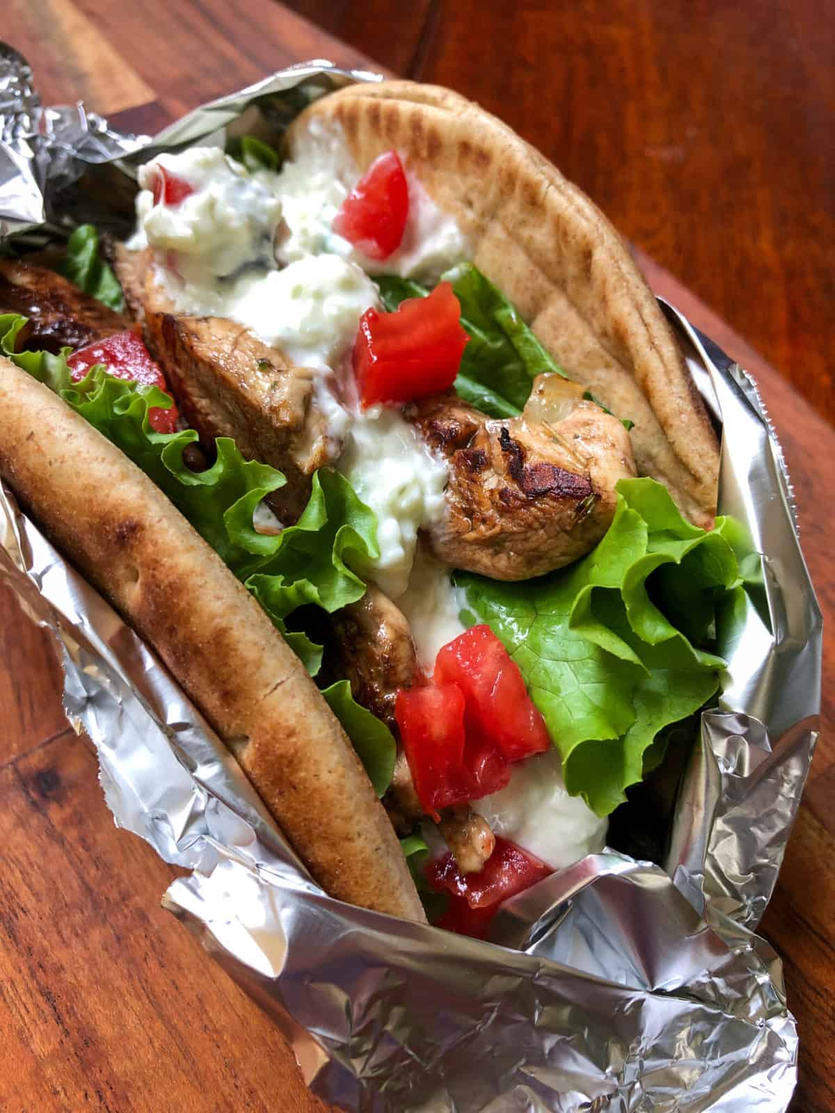 pita sandwich in foil wrap