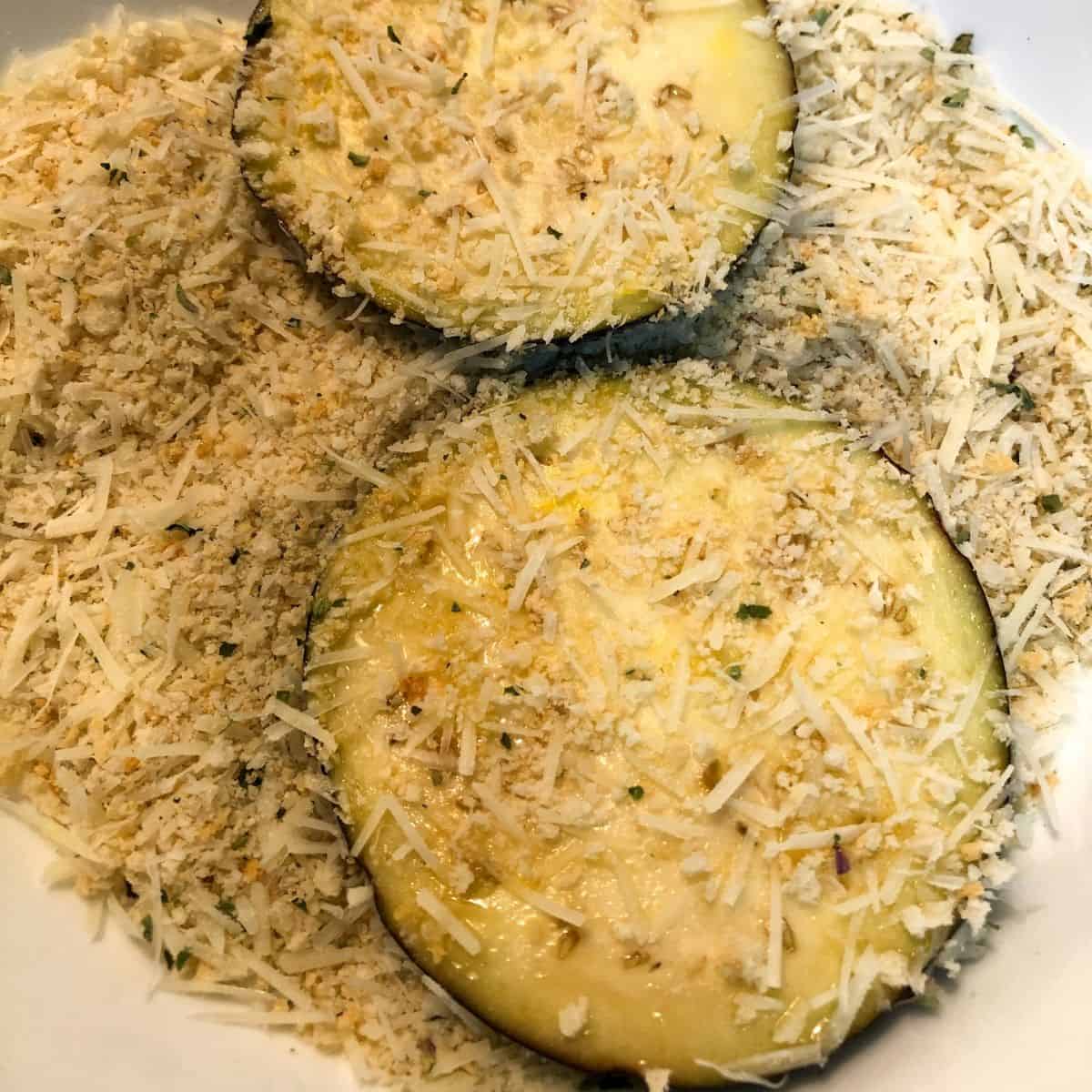 eggplant slices in panko crumbs