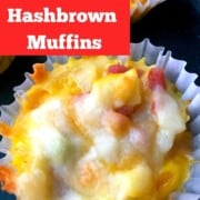 hash brown muffin close up with graphic "grab and go muffins"