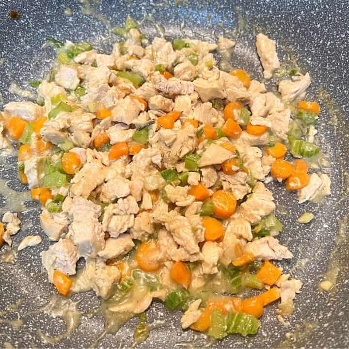 chicken added to diced veggie sauce mixture