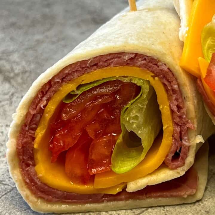 low carb roast beef roll up close up