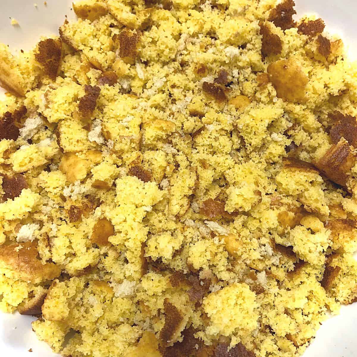 crumbled bread and cornbread close up