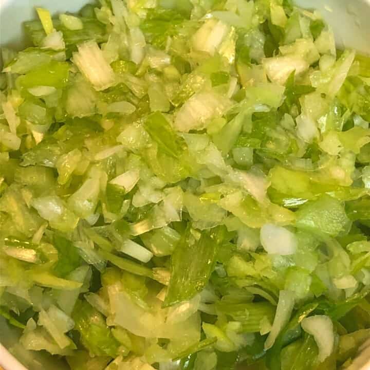 diced celery and onions close up