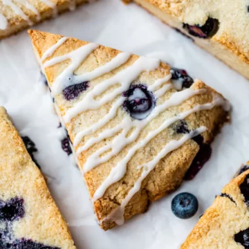 almond flour blueberry scones on white pan