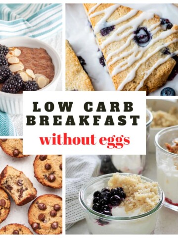 collage with scones, adding cups and low carb breakfast without eggs ideas