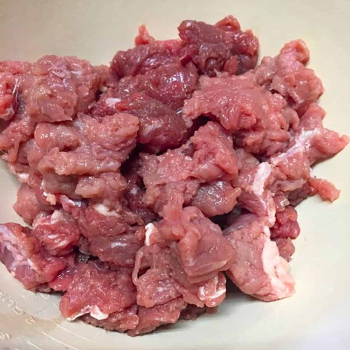 raw beef cut into pieces