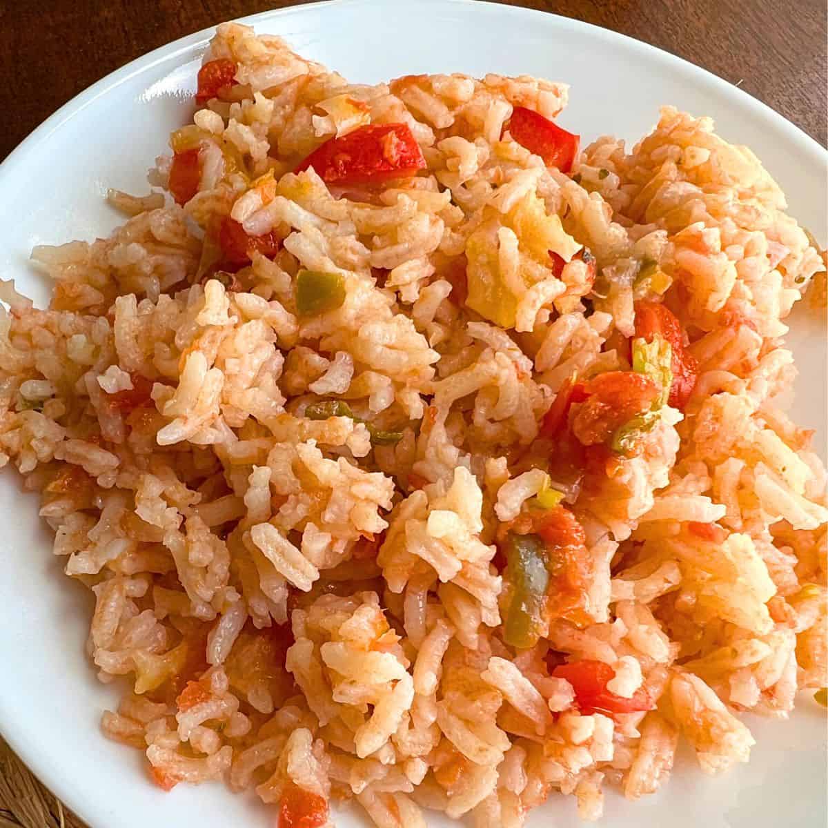 spanish rice on white plate