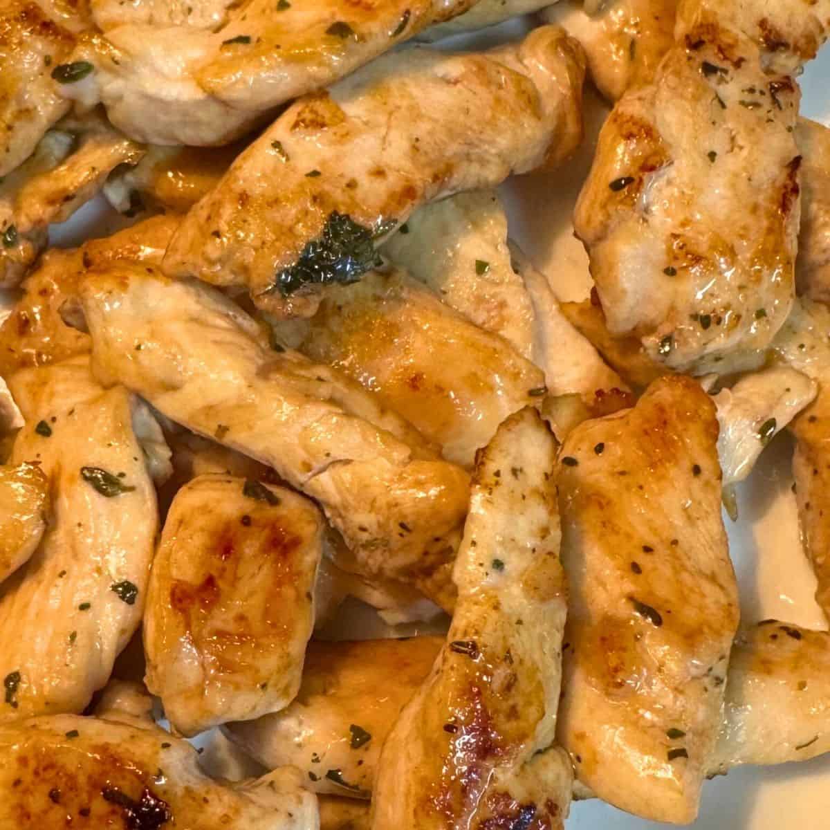 High protein greek chicken tenders on serving platter.